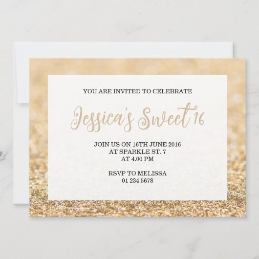 Champagne gouden glans Sweet 16 elegante script Kaart (Voorkant)