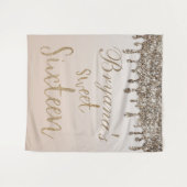 Champagne Gouden Glitter Drip Glam Sweet 16 Achter Wandkleed (Voorkant (horizontaal))