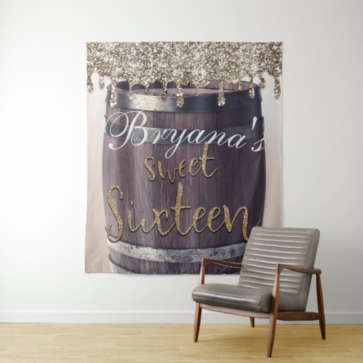 Champagne Gouden Glitter Drip Glam Sweet 16 Achter Wandkleed (In situ)