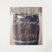 Champagne Gouden Glitter Drip Glam Sweet 16 Achter Wandkleed (Voorkant)