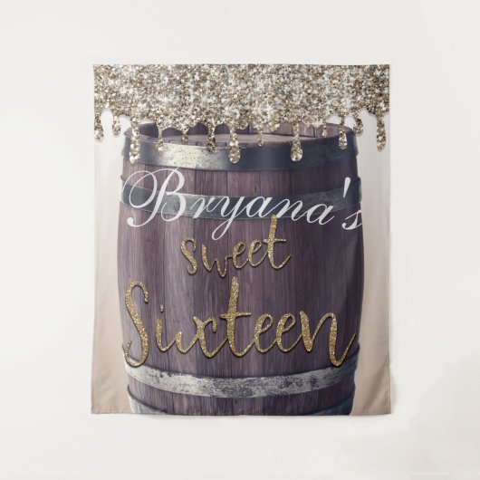 Champagne Gouden Glitter Drip Glam Sweet 16 Achter Wandkleed (Voorkant)