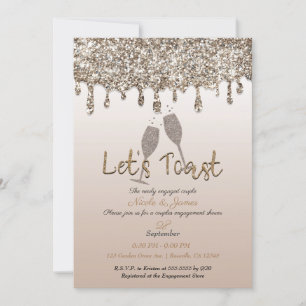 Champagne Gouden Glitter Drip Glam Verloving Feest Kaart