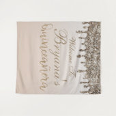 Champagne Gouden Glitter Drip Quinceañera Achtergr Wandkleed (Voorkant (horizontaal))