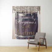 Champagne Gouden Glitter Drip Rustic Glam Zoete 16 Wandkleed (In situ)