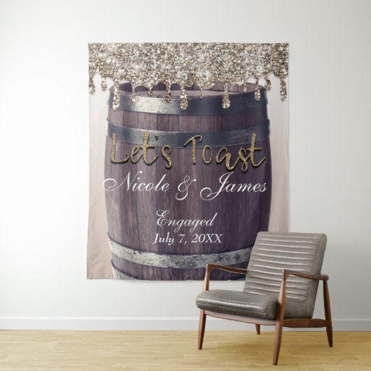 Champagne Gouden Glitter Druppelvat Barn Verloving Wandkleed (In situ)