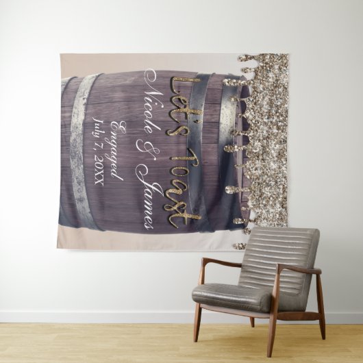 Champagne Gouden Glitter Druppelvat Barn Verloving Wandkleed (In Situ (horizontaal))