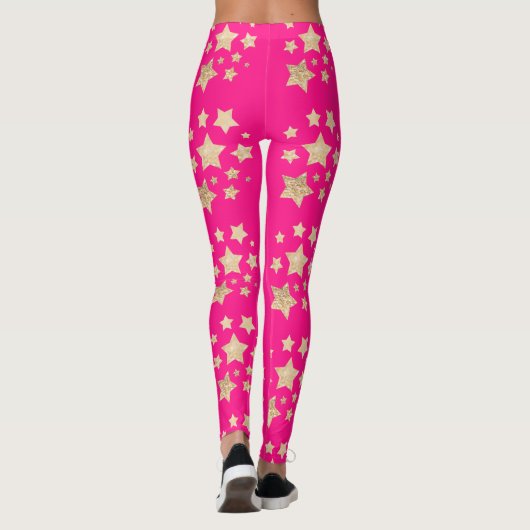 Champagne gouden glitter fonkelt sterren heet roze leggings (Achterkant)