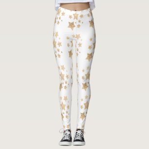 Champagne gouden glitter fonkelt sterren wit leggings