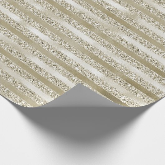 Champagne Gouden Glitter Glitz Stripes Cadeaupapier (Hoek)