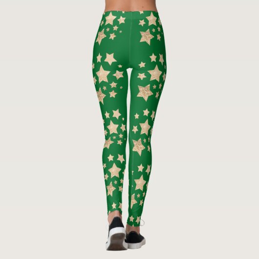 Champagne gouden glitter schittert Sterren donkerg Leggings (Achterkant)