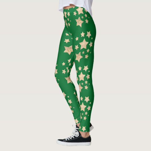 Champagne gouden glitter schittert Sterren donkerg Leggings (Links)