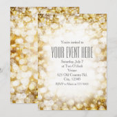 Champagne Gouden Glitterende Lichten Feest Uitnodi Kaart (Voorkant / Achterkant)