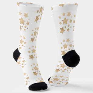 Champagne gouden glitters glans sterrenpatroon wit sokken