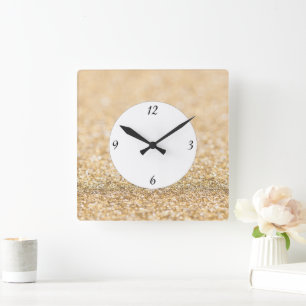 Champagne gouden glitters glinsteren met nummers vierkante klok