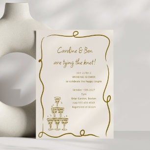 Champagne Gouden Handgeschreven Koppel Bruiloft Fe Kaart