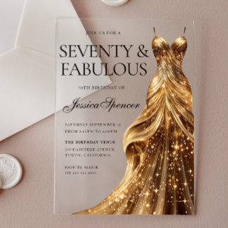 Champagne Gouden Jurk 70 & Fabulous 70ste Verjaard Acryl Uitnodigingen