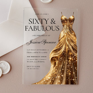Champagne Gouden Jurk Zestig & Fabulous 60e Verjaa Acryl Uitnodigingen