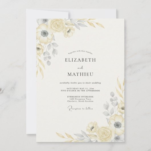 Champagne Gouden Loof Zachte Eucalyptus Bruiloft Kaart (Voorkant)