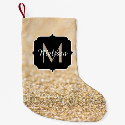 Champagne gouden nepschittering glinstert Monogram Kleine Kerstsok (Voorkant)