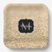 Champagne gouden nepschittering glinstert Monogram Papieren Bordje (Voorkant)