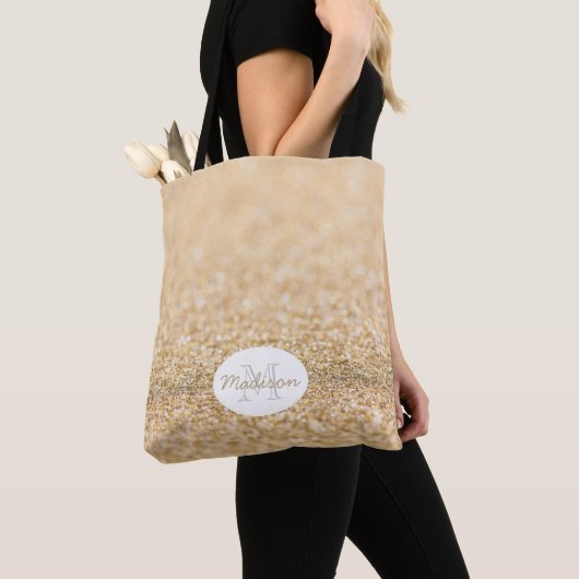 Champagne gouden nepschittering glinstert Monogram Tote Bag (Dichtbij)