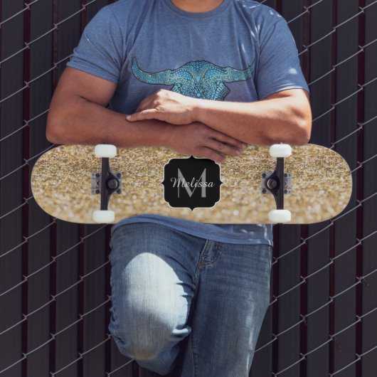 Champagne gouden nepschittering Monogram Persoonlijk Skateboard (Buiten 3)