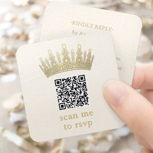 Champagne & Gouden Quinceañera Kroon Scan Mijn QR  Informatiekaartje