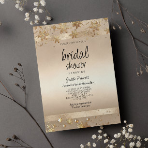 Champagne Gouden Sneeuwvlokken Luxe Bruidsdouche Kaart
