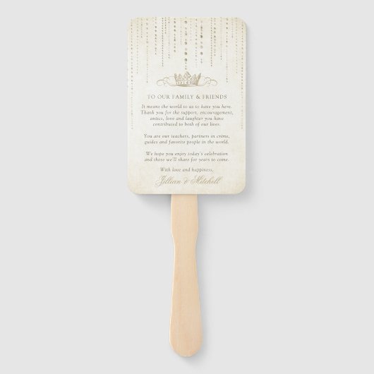 Champagne gouden sprookje kroon dank u aandenken handwaaier (Achterkant)