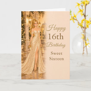 Champagne Gouden Sweet Sixteen Verjaardagskaart Kaart