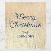 Champagne Gouden Textuur Navy Blue Merry Christmas Wijn Etiket (Enkel label)