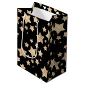 Champagne goudglitter spargel zwart medium cadeauzakje (Voorkant Gekanteld)