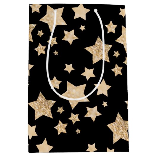 Champagne goudglitter spargel zwart medium cadeauzakje (Voorkant)