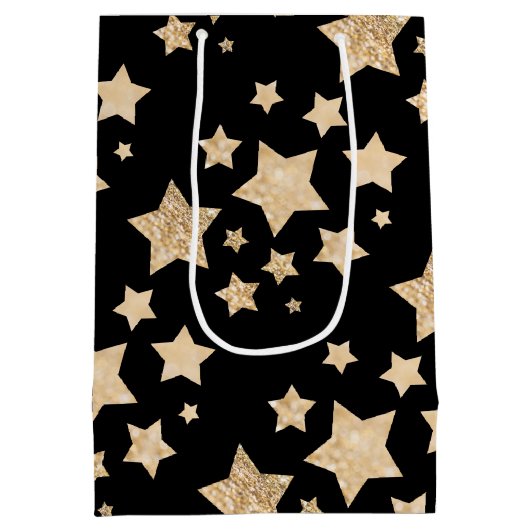 Champagne goudglitter spargel zwart medium cadeauzakje (Achterkant)