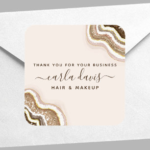 Champagne Goudkleurige Glitter Agate Geode Zakelij Vierkante Sticker