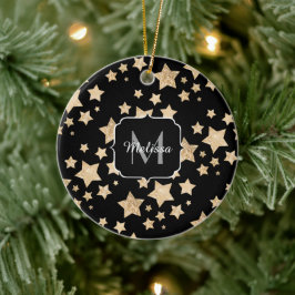 Champagne gouglitter sparkle Stars Monogram Keramisch Ornament