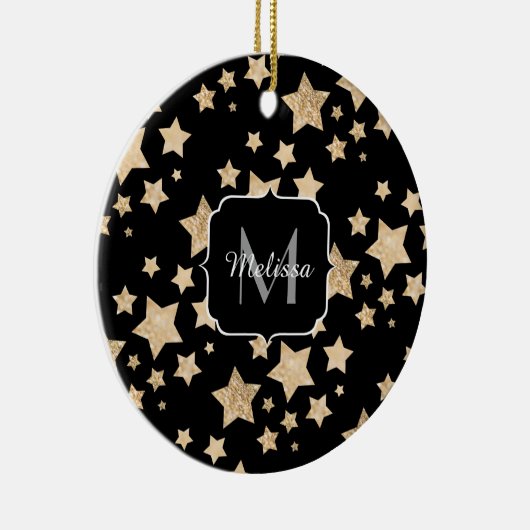 Champagne gouglitter sparkle Stars Monogram Keramisch Ornament (Rechts)