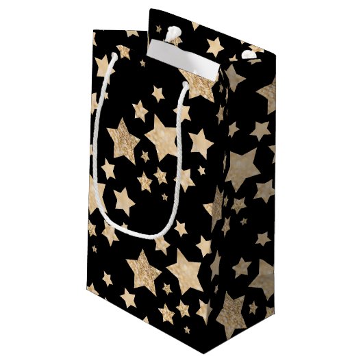 Champagne gouglitter sparkle Stars Monogram Klein Cadeauzakje (Achterkant Gekanteld)