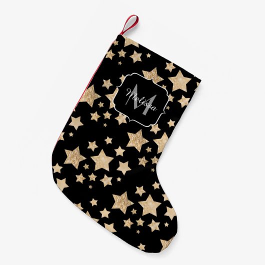 Champagne gouglitter sparkle Stars Monogram Kleine Kerstsok (Voorkant (Hangend))