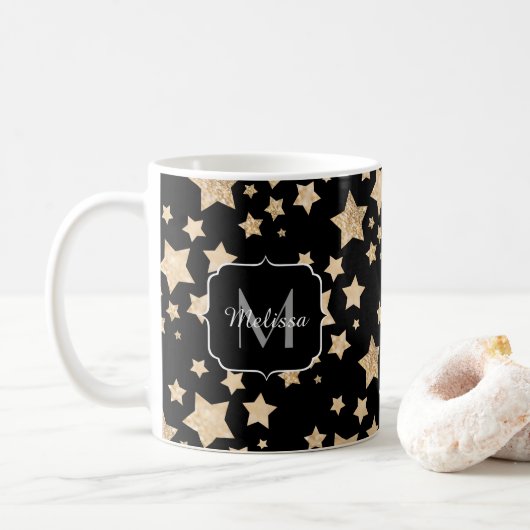 Champagne gouglitter sparkle Stars Monogram Koffiemok (Met donut)