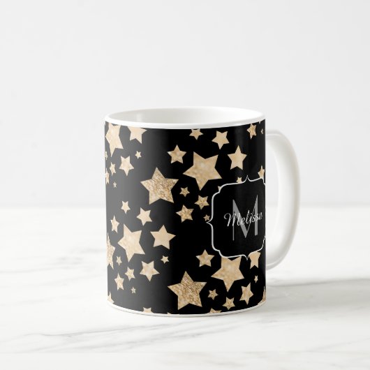 Champagne gouglitter sparkle Stars Monogram Koffiemok (Voorkant rechts)