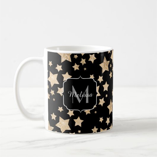 Champagne gouglitter sparkle Stars Monogram Koffiemok (Links)