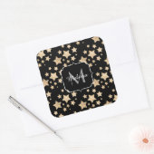 Champagne gouglitter sparkle Stars Monogram Vierkante Sticker (Envelop)