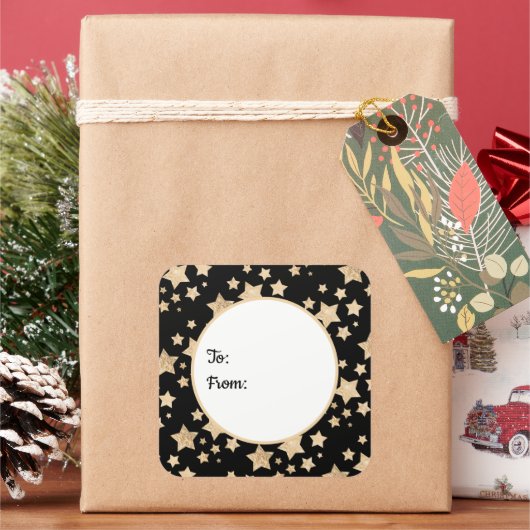 Champagne gouglitter sparkle-sterren van vierkante sticker (Feestdagen)