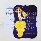 Champagne Grapes New Year's Eve Invitation Kaart (Voorkant / Achterkant)