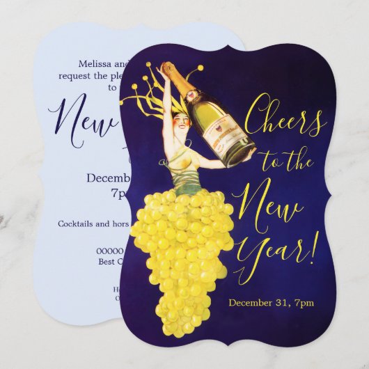 Champagne Grapes New Year's Eve Invitation Kaart (Voorkant / Achterkant)