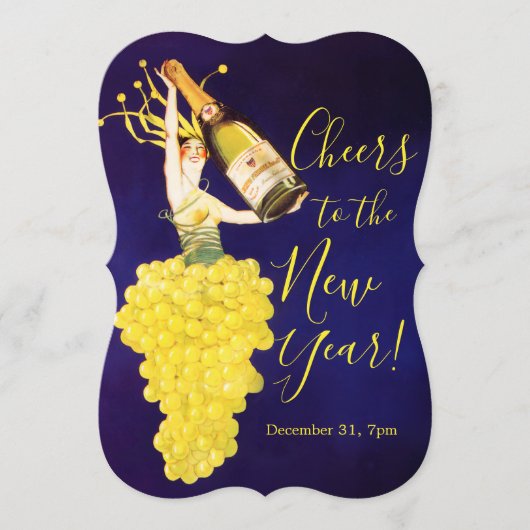 Champagne Grapes New Year's Eve Invitation Kaart (Voorkant)
