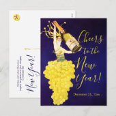 Champagne Grapes NYE Invitation Postcard Feestdagenkaart (Voorkant / Achterkant)