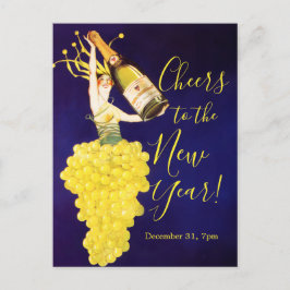 Champagne Grapes NYE Invitation Postcard Feestdagenkaart