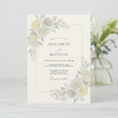 Champagne Grijs Ranunculus Eucalyptus Bruiloft Kaart (Staand voorkant)